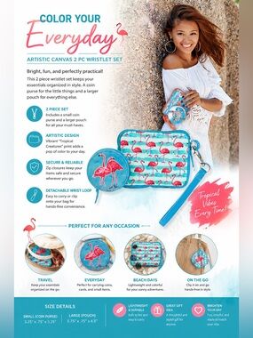 Flamingo Pattern Wallet and Coin Pouch Set